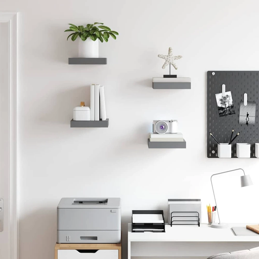 Pakabinamos lentynos, 4vnt., pilkos, 23x23,5x3,8cm, MDF