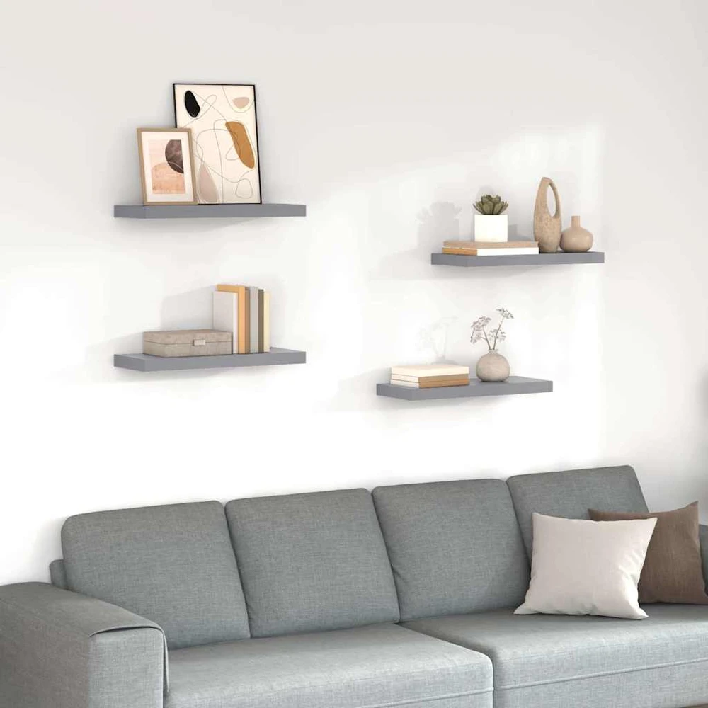 Pakabinamos lentynos, 4vnt., pilkos, 60x23,5x3,8cm, MDF