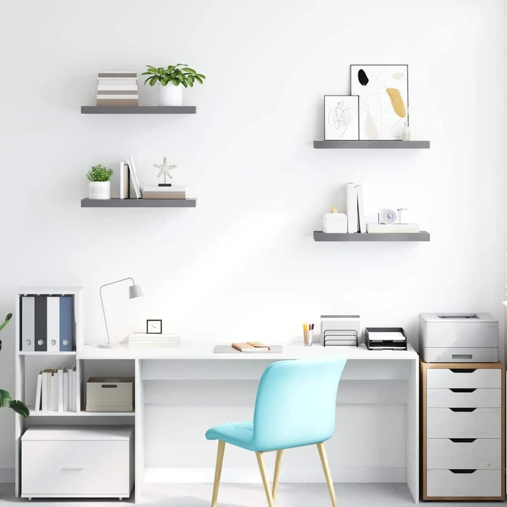 Pakabinamos lentynos, 4vnt., pilkos, 60x23,5x3,8cm, MDF
