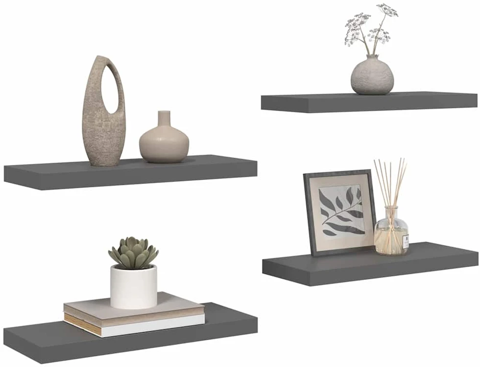Pakabinamos lentynos, 4vnt., pilkos, 60x23,5x3,8cm, MDF
