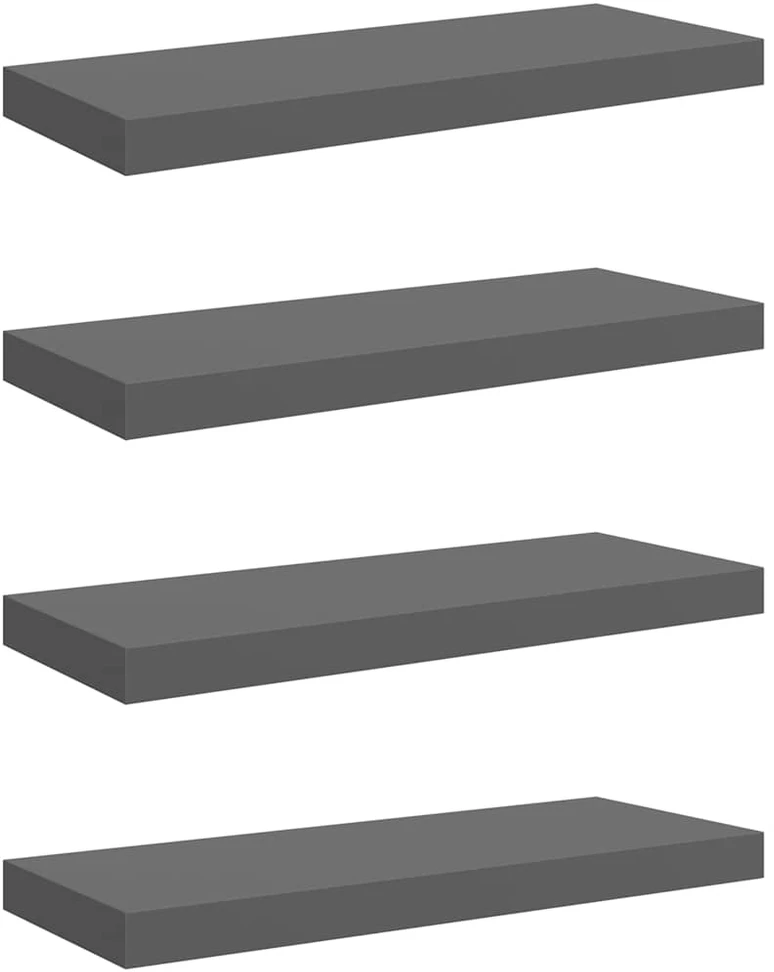 Pakabinamos lentynos, 4vnt., pilkos, 60x23,5x3,8cm, MDF