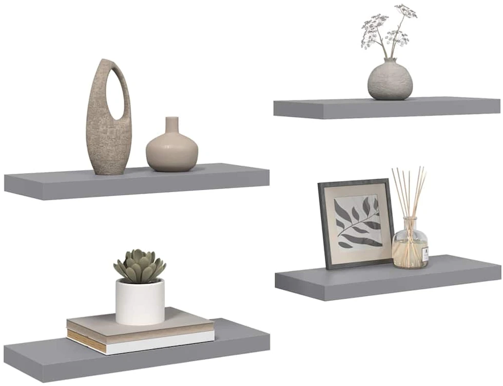 Pakabinamos lentynos, 4vnt., pilkos, 60x23,5x3,8cm, MDF