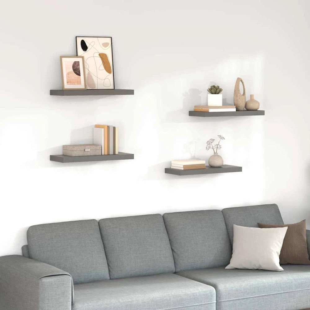 Pakabinamos lentynos, 4vnt., pilkos, 60x23,5x3,8cm, MDF