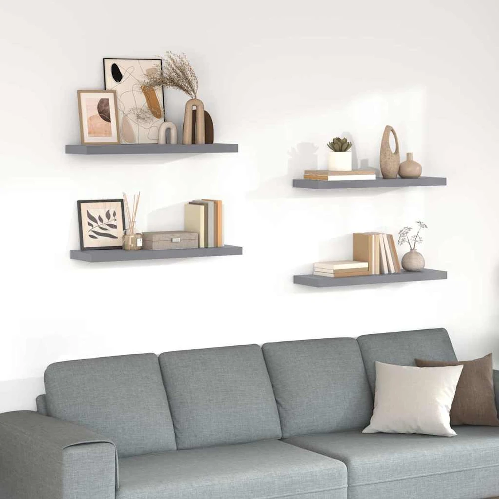 Pakabinamos lentynos, 4vnt., pilkos, 80x23,5x3,8cm, MDF