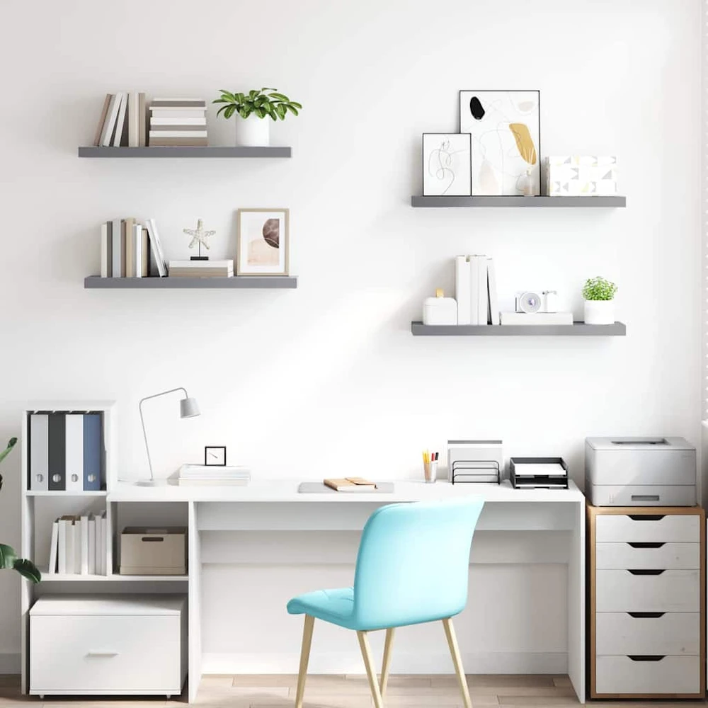 Pakabinamos lentynos, 4vnt., pilkos, 80x23,5x3,8cm, MDF