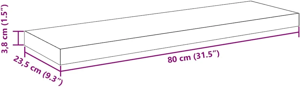 Pakabinamos lentynos, 4vnt., pilkos, 80x23,5x3,8cm, MDF