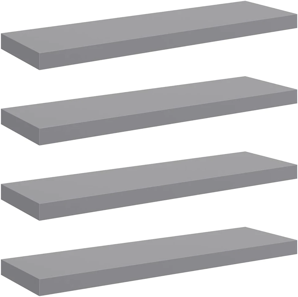 Pakabinamos lentynos, 4vnt., pilkos, 80x23,5x3,8cm, MDF