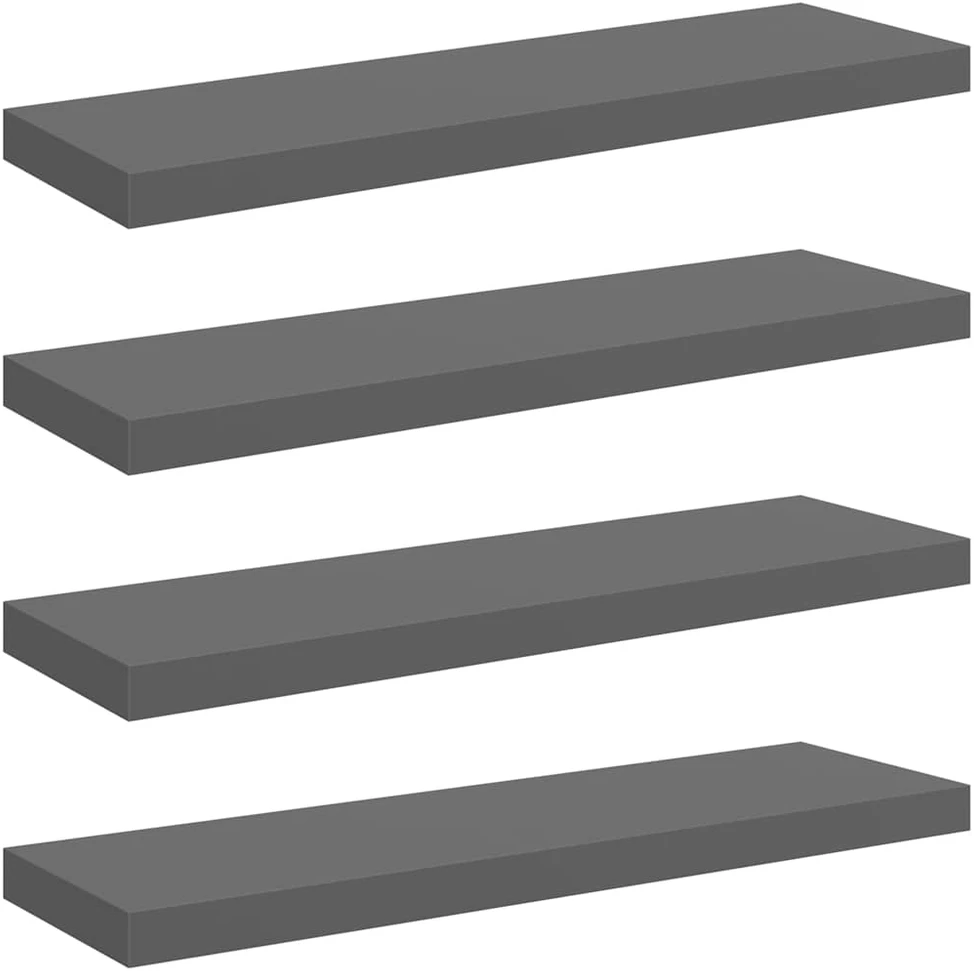 Pakabinamos lentynos, 4vnt., pilkos, 80x23,5x3,8cm, MDF