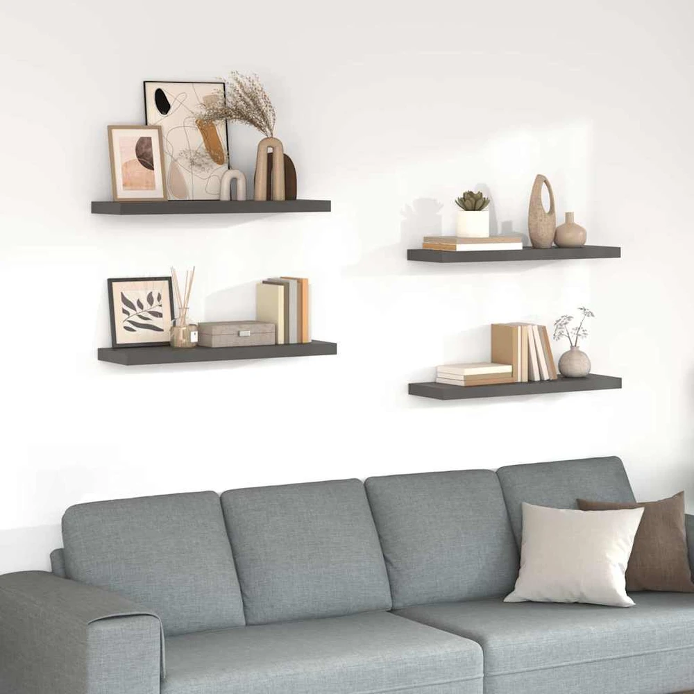 Pakabinamos lentynos, 4vnt., pilkos, 80x23,5x3,8cm, MDF