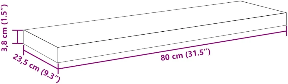 Pakabinamos lentynos, 4vnt., pilkos, 80x23,5x3,8cm, MDF