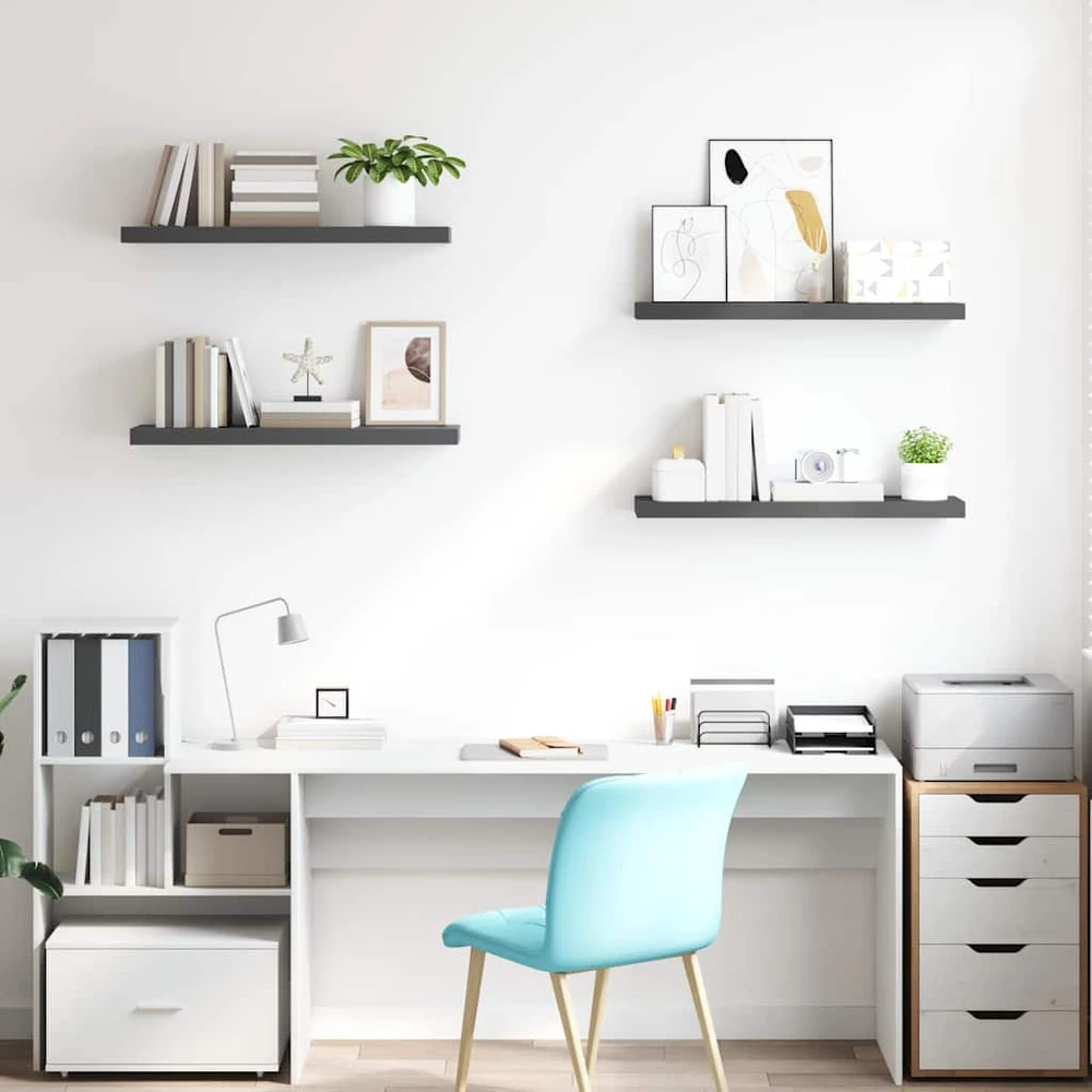 Pakabinamos lentynos, 4vnt., pilkos, 80x23,5x3,8cm, MDF