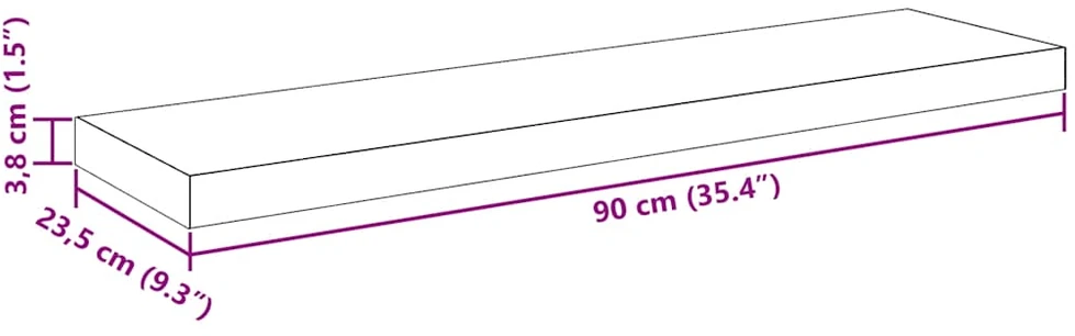 Pakabinamos lentynos, 4vnt., pilkos, 90x23,5x3,8cm, MDF
