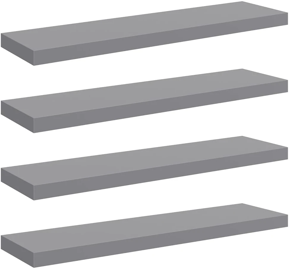 Pakabinamos lentynos, 4vnt., pilkos, 90x23,5x3,8cm, MDF