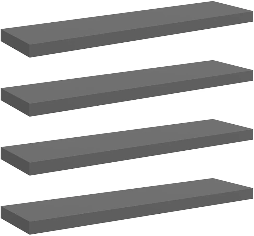 Pakabinamos lentynos, 4vnt., pilkos, 90x23,5x3,8cm, MDF