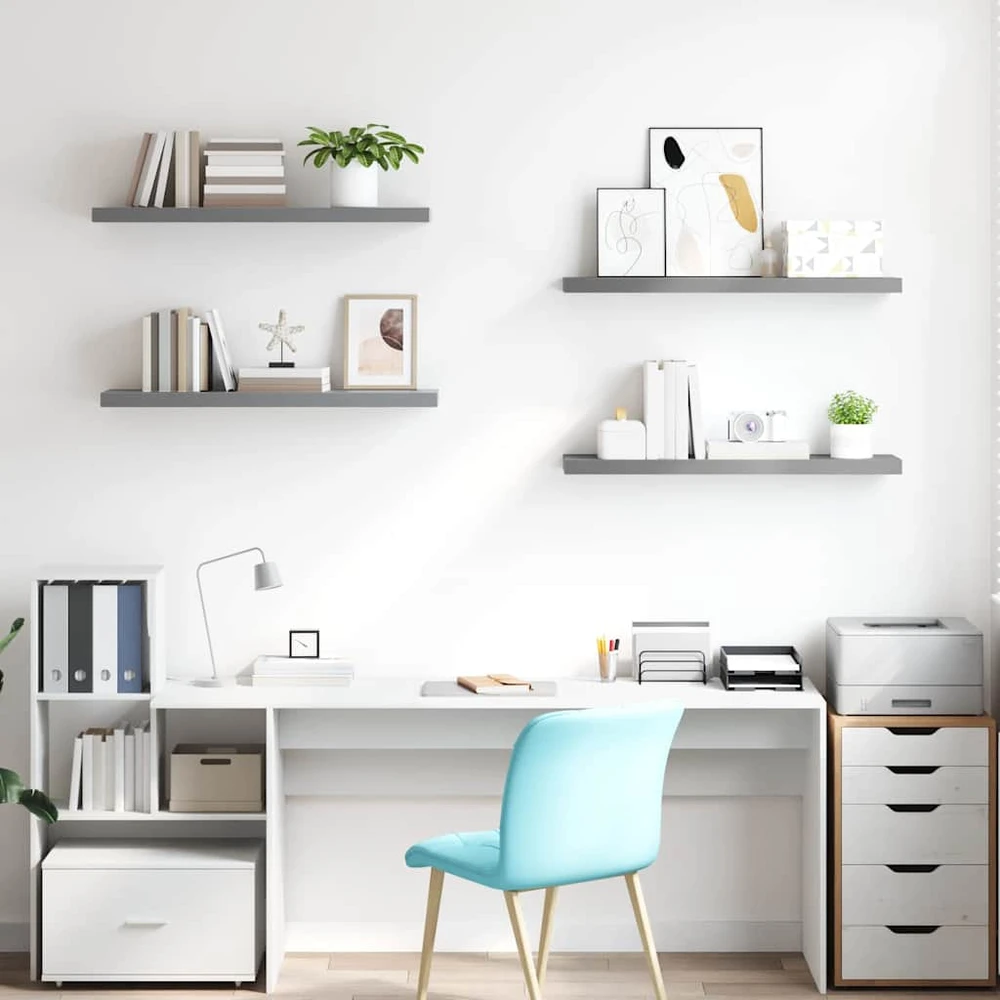 Pakabinamos lentynos, 4vnt., pilkos, 90x23,5x3,8cm, MDF