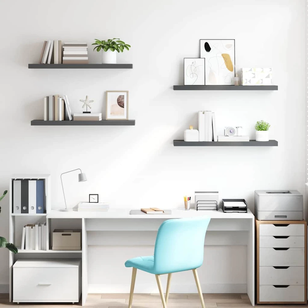 Pakabinamos lentynos, 4vnt., pilkos, 90x23,5x3,8cm, MDF