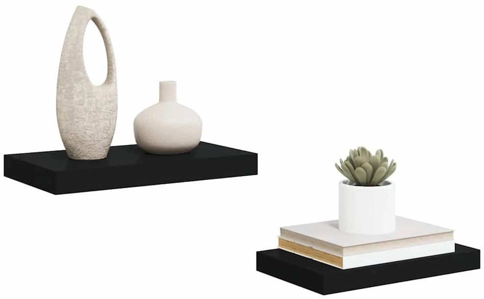 Pakabinamos sieninės lentynos, 2vnt., juodos, 40x23x3,8cm, MDF
