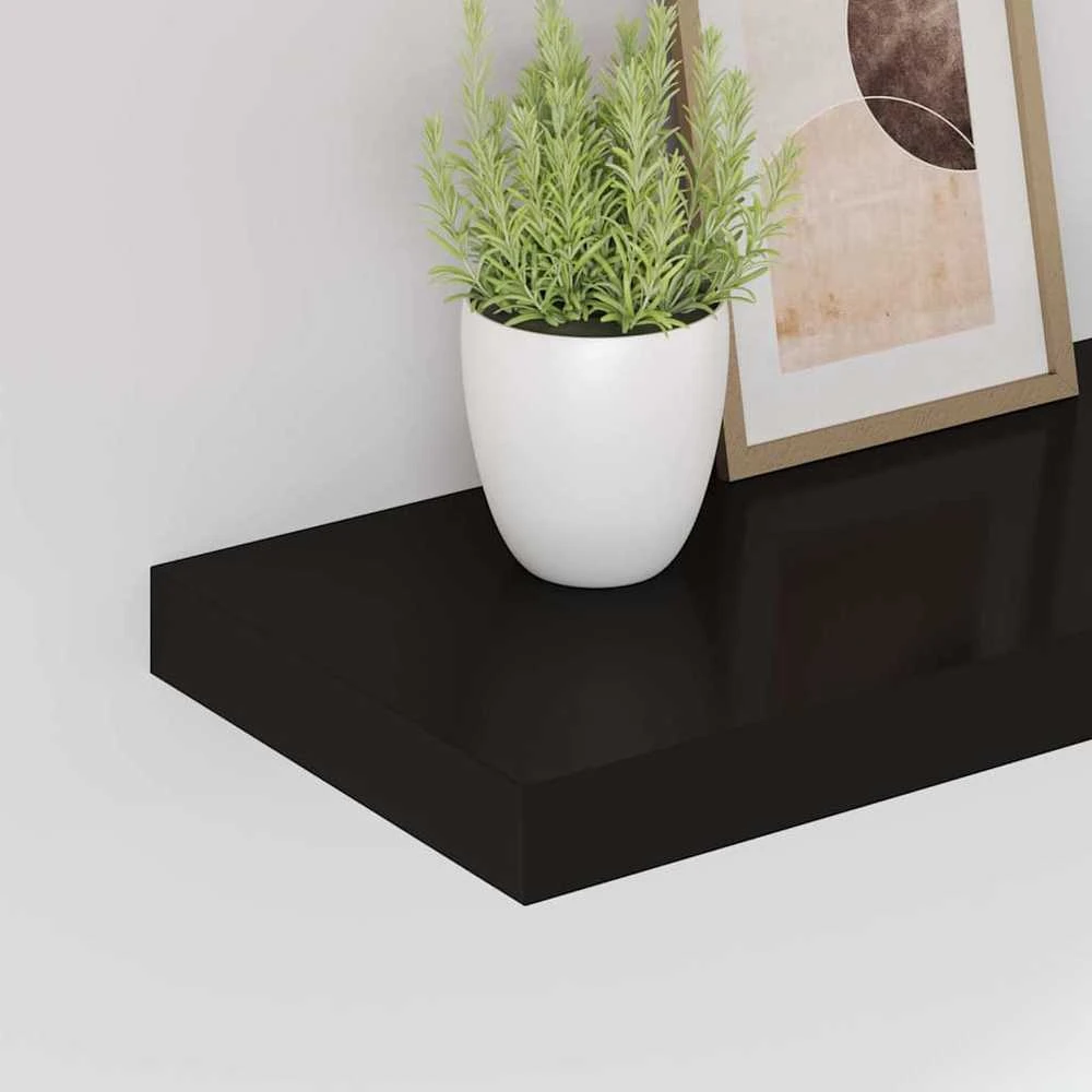 Pakabinamos sieninės lentynos, 2vnt., juodos, 50x23x3,8cm, MDF