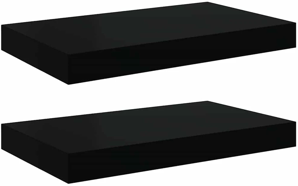 Pakabinamos sieninės lentynos, 2vnt., juodos, 40x23x3,8cm, MDF