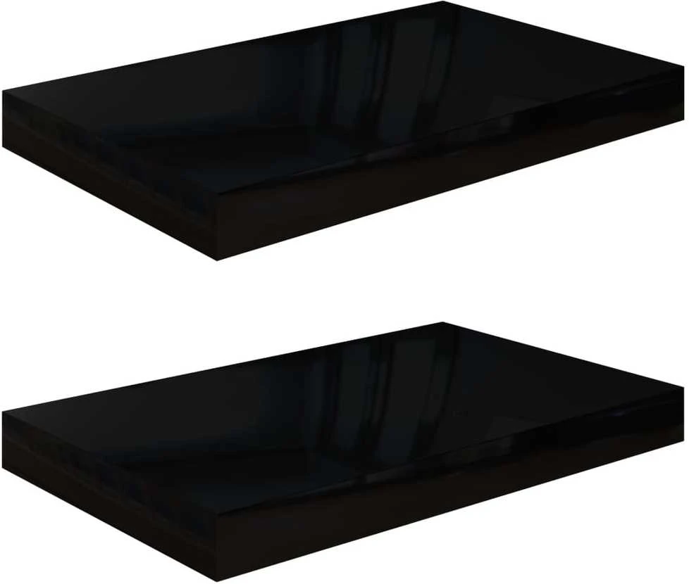 Pakabinamos sieninės lentynos, 2vnt., juodos, 40x23x3,8cm, MDF