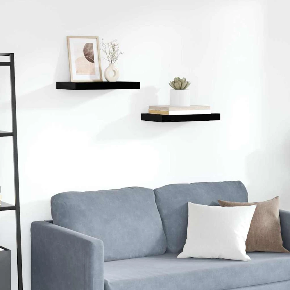 Pakabinamos sieninės lentynos, 2vnt., juodos, 40x23x3,8cm, MDF