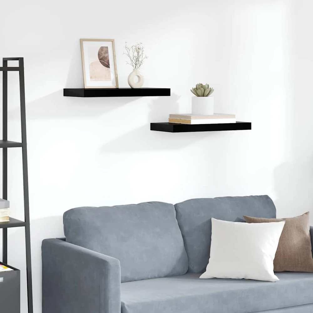 Pakabinamos sieninės lentynos, 2vnt., juodos, 50x23x3,8cm, MDF