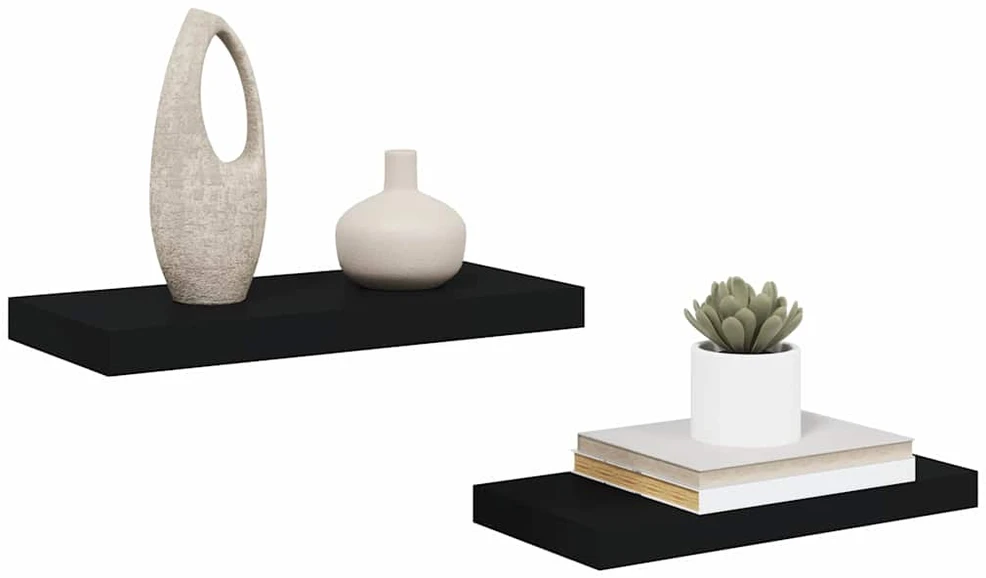 Pakabinamos sieninės lentynos, 2vnt., juodos, 50x23x3,8cm, MDF