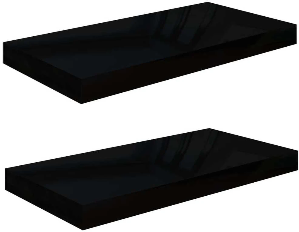 Pakabinamos sieninės lentynos, 2vnt., juodos, 50x23x3,8cm, MDF