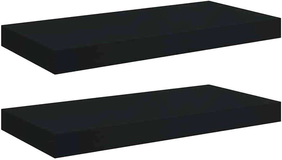 Pakabinamos sieninės lentynos, 2vnt., juodos, 50x23x3,8cm, MDF