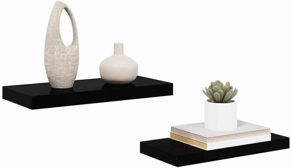Pakabinamos sieninės lentynos, 2vnt., juodos, 50x23x3,8cm, MDF