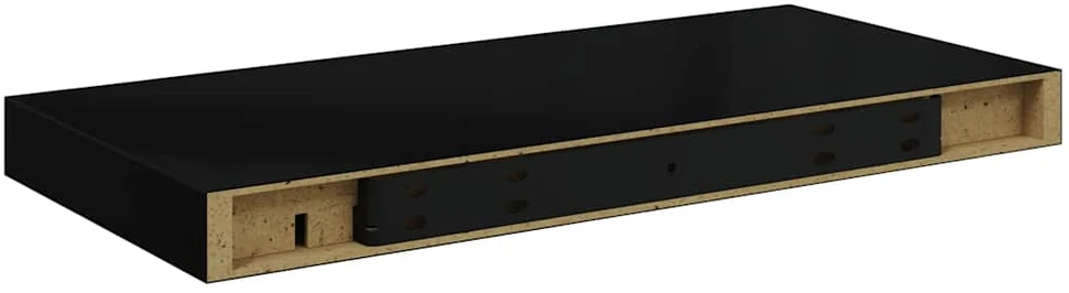 Pakabinamos sieninės lentynos, 2vnt., juodos, 50x23x3,8cm, MDF