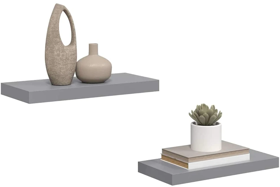 Pakabinamos sieninės lentynos, 2vnt., pilkos, 50x23x3,8cm, MDF