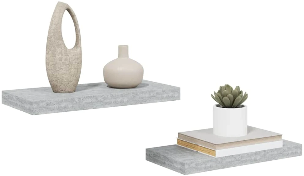 Pakabinamos sieninės lentynos, 2vnt., pilkos, 50x23x3,8cm, MDF