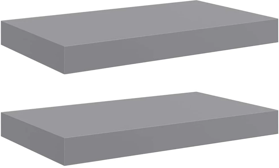 Pakabinamos sieninės lentynos, 2vnt., pilkos, 40x23x3,8cm, MDF