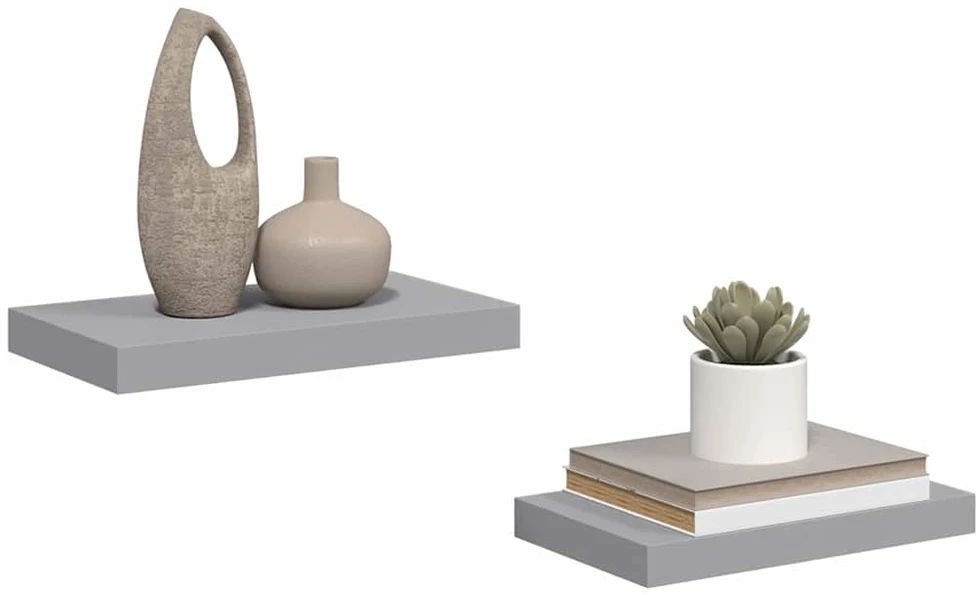 Pakabinamos sieninės lentynos, 2vnt., pilkos, 40x23x3,8cm, MDF
