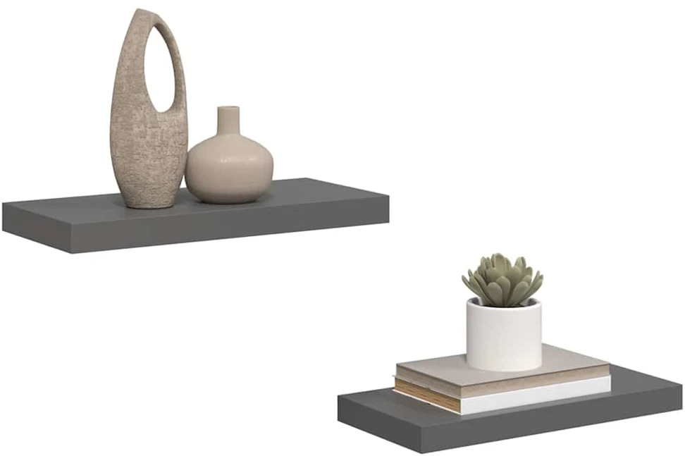 Pakabinamos sieninės lentynos, 2vnt., pilkos, 50x23x3,8cm, MDF