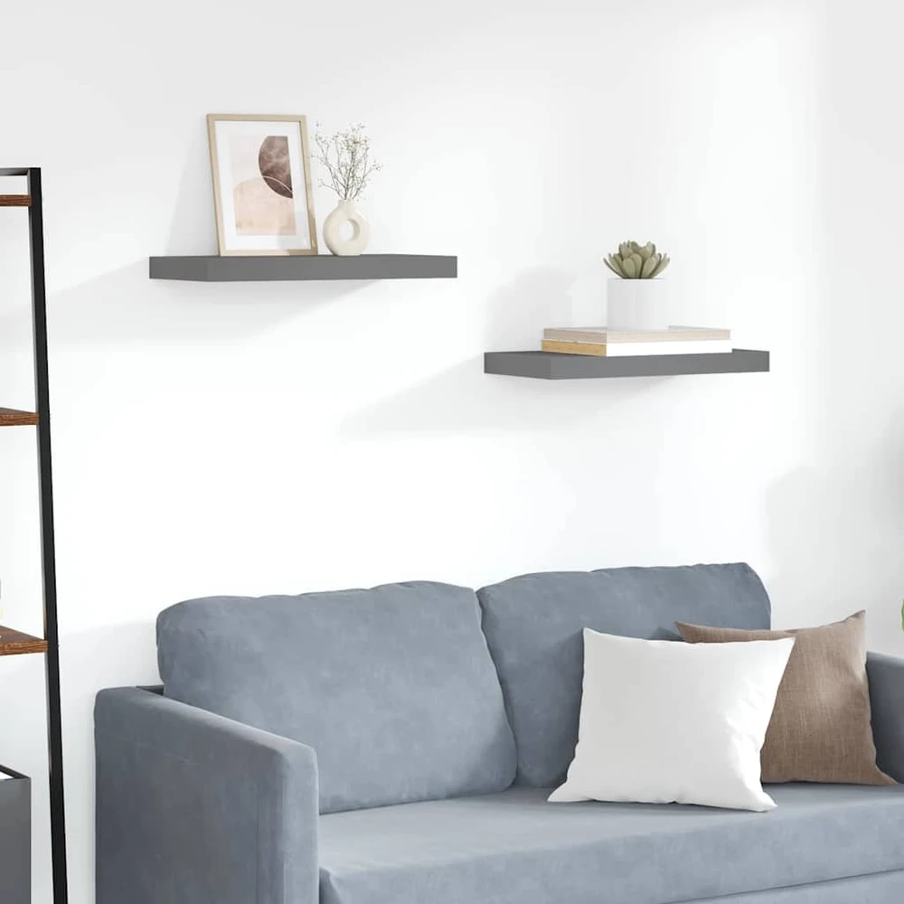 Pakabinamos sieninės lentynos, 2vnt., pilkos, 50x23x3,8cm, MDF