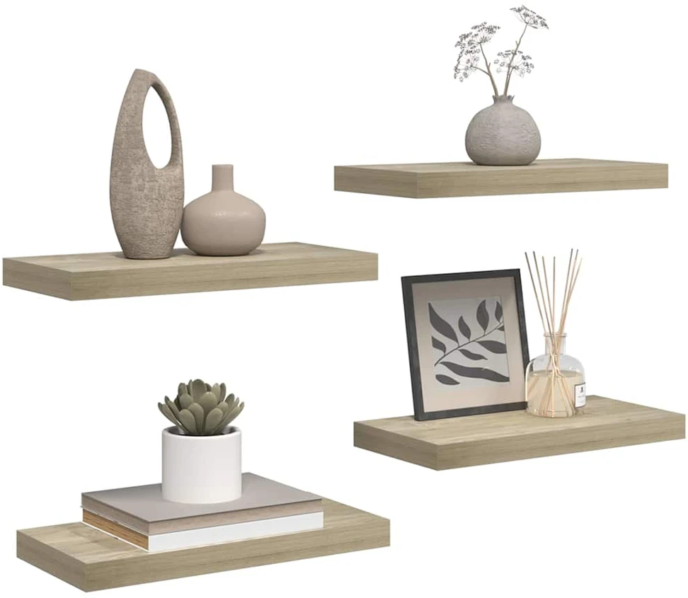 Pakabinamos sieninės lentynos, 4vnt., ąžuolo, 50x23x3,8cm, MDF