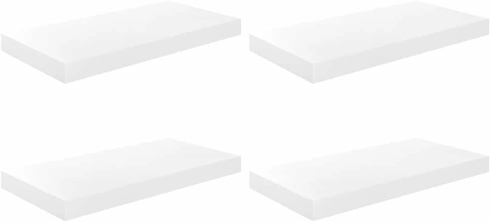 Pakabinamos sieninės lentynos, 4vnt., baltos, 50x23x3,8cm, MDF