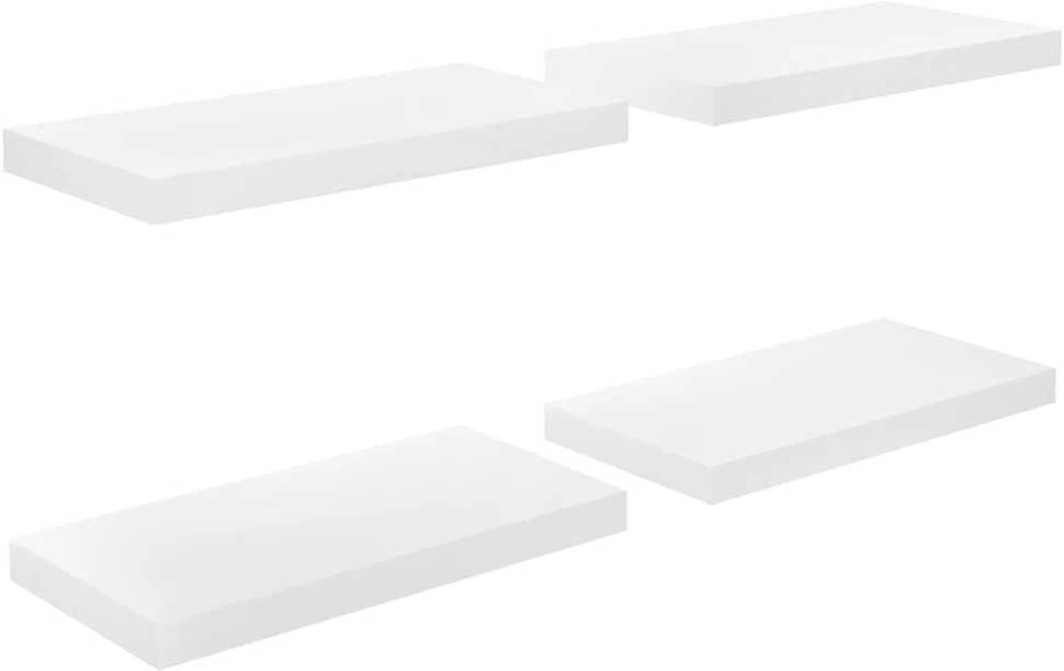 Pakabinamos sieninės lentynos, 4vnt., baltos, 50x23x3,8cm, MDF