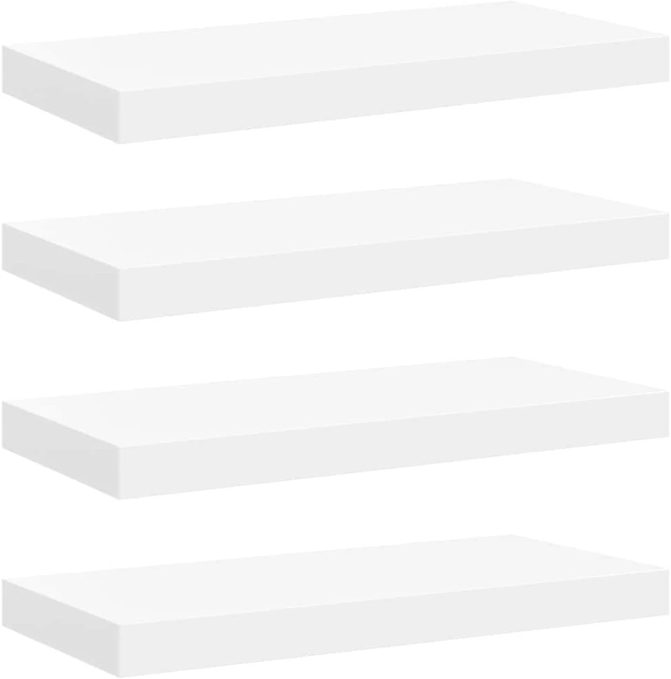 Pakabinamos sieninės lentynos, 4vnt., baltos, 50x23x3,8cm, MDF