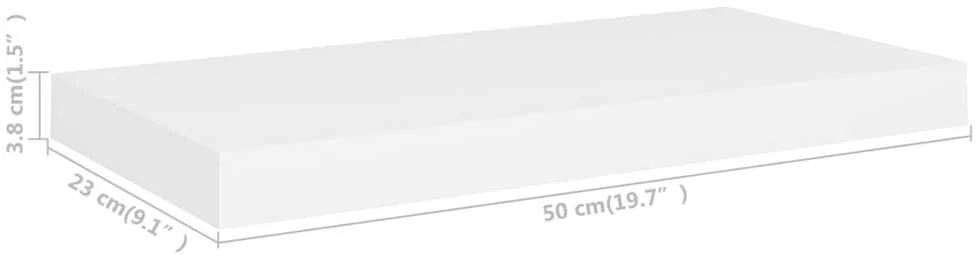 Pakabinamos sieninės lentynos, 4vnt., baltos, 50x23x3,8cm, MDF