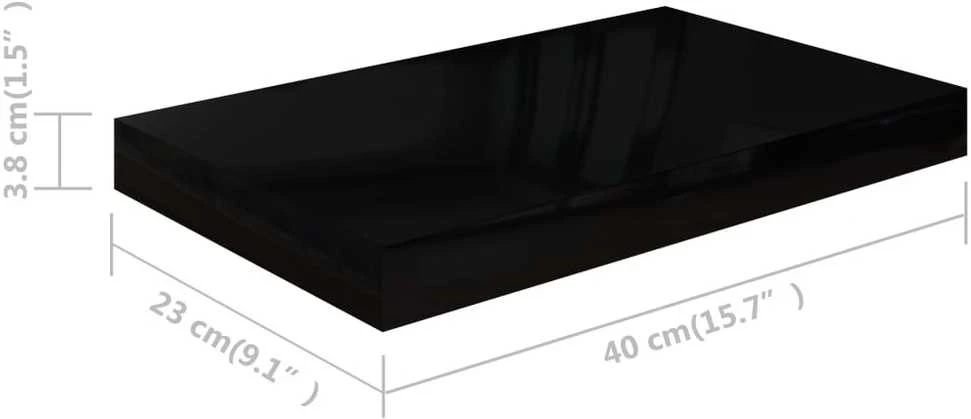 Pakabinamos sieninės lentynos, 4vnt., juodos, 40x23x3,8cm, MDF