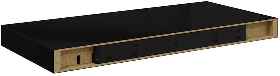 Pakabinamos sieninės lentynos, 4vnt., juodos, 50x23x3,8cm, MDF
