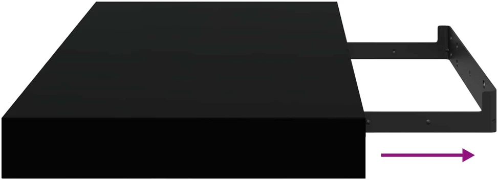 Pakabinamos sieninės lentynos, 4vnt., juodos, 50x23x3,8cm, MDF