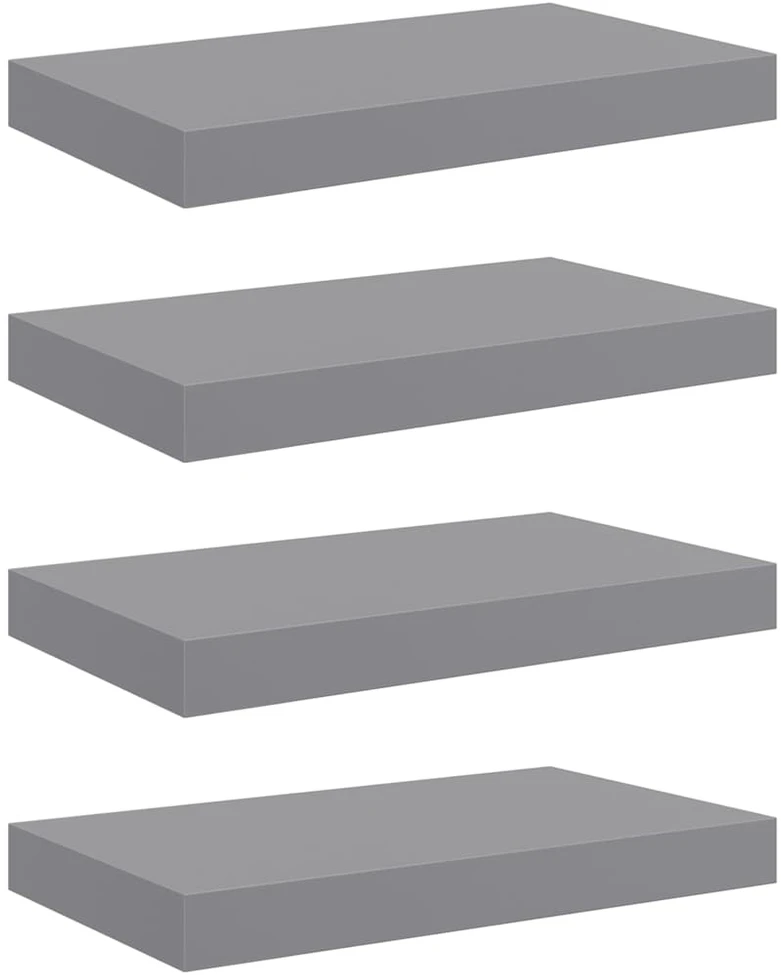 Pakabinamos sieninės lentynos, 4vnt., pilkos, 40x23x3,8cm, MDF