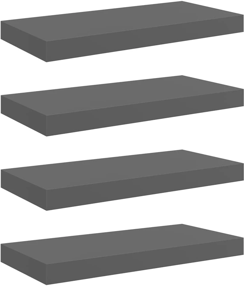 Pakabinamos sieninės lentynos, 4vnt., pilkos, 50x23x3,8cm, MDF