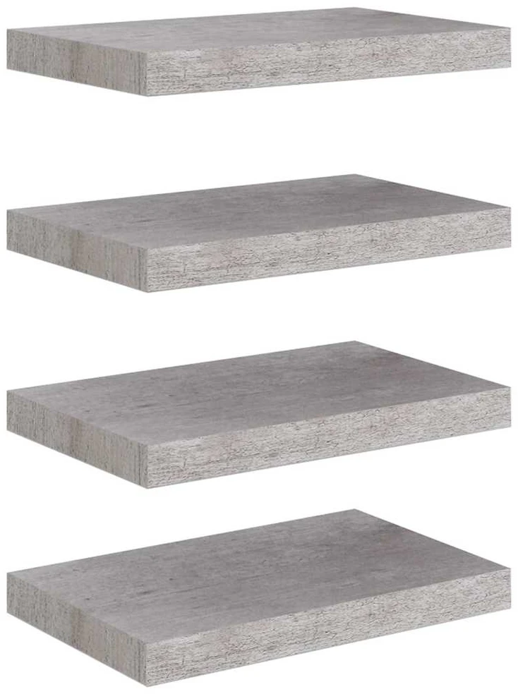 Pakabinamos sieninės lentynos, 4vnt., pilkos, 40x23x3,8cm, MDF