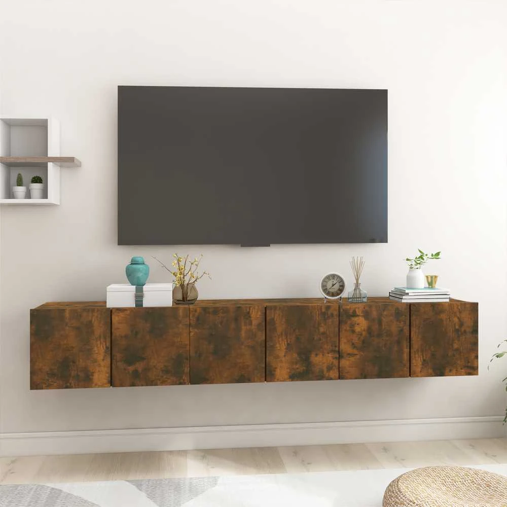 TV staliukas TV spintelių komplektas 3 pcs Ruda Apdirbta mediena