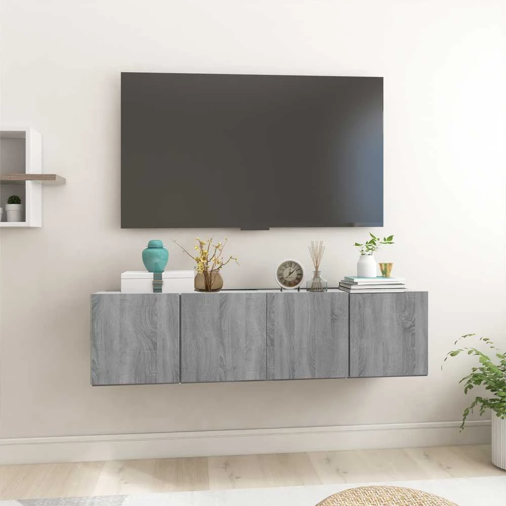 TV staliukas TV spintelių komplektas 2 pcs Pilka Apdirbta mediena